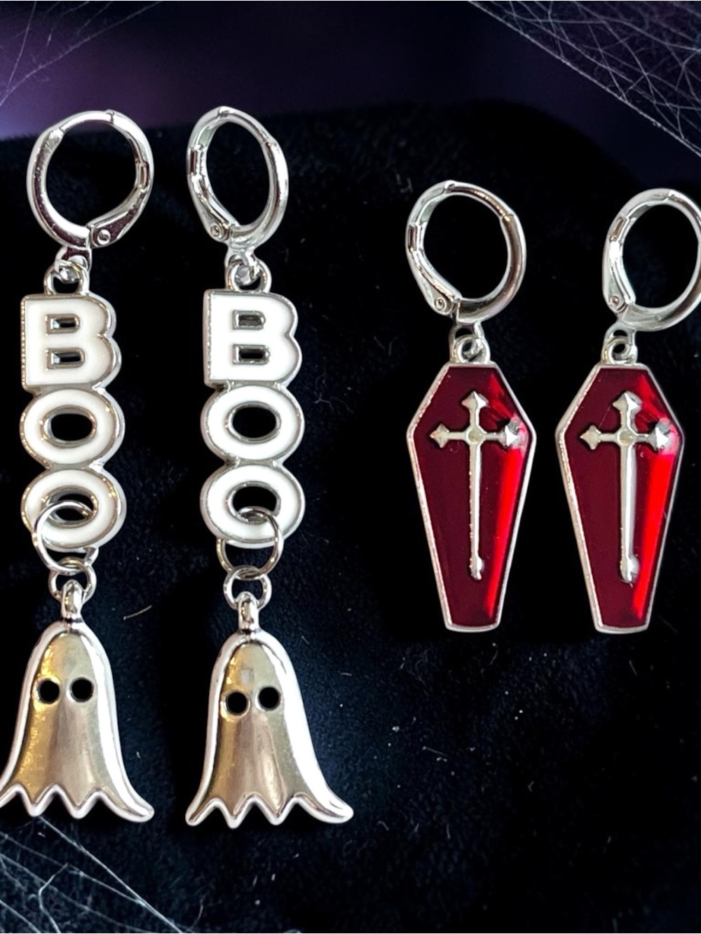 Halloween Ghost and Coffin Dangle Earrings - White & Red Set
